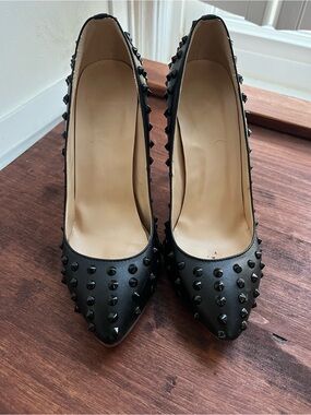 Black Studded Pointed-Toe High Heels
